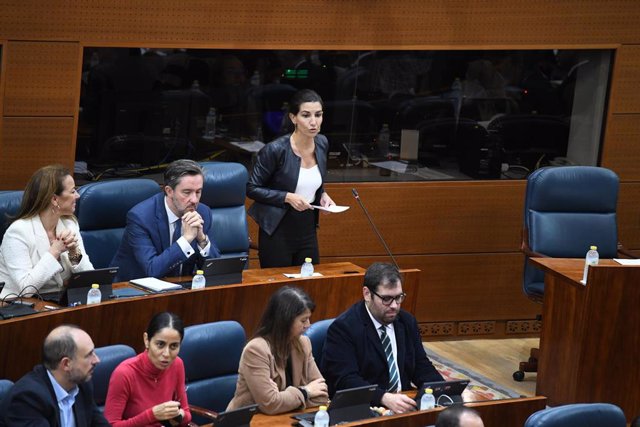 La portavoz de Vox en la Asamblea de Madrid, Rocío Monasterio, interviene durante un pleno en la Asamblea de Madrid, a 8 de noviembre de 2023, en Madrid (España). 