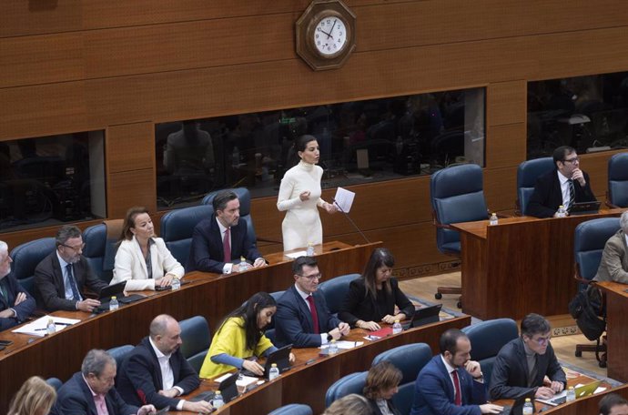 La portavoz de Vox en la Asamblea de Madrid, Rocío Monasterio, interviene durante un pleno en la Asamblea de Madrid, a 8 de noviembre