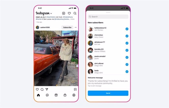 Interfaz de Instagram con opciones para suscriptores