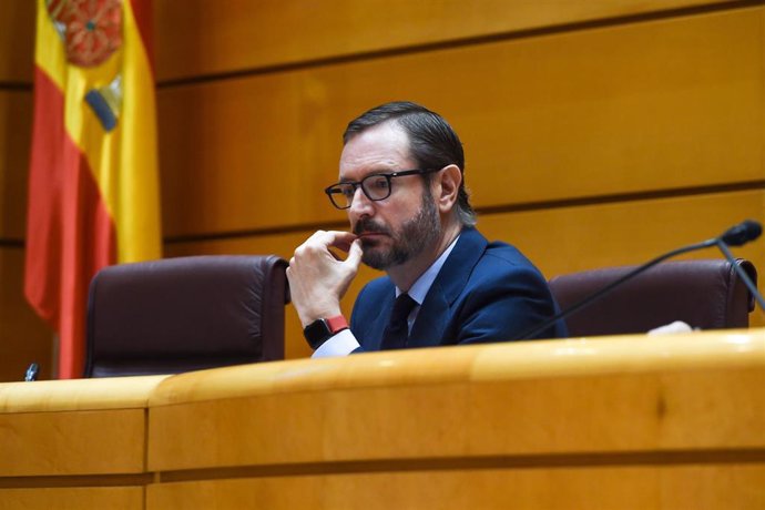 El portavoz del PP en el Senado, Javier Maroto, durante una sesión plenaria en el Senado, a 8 de noviembre de 2023, en Madrid (España). 