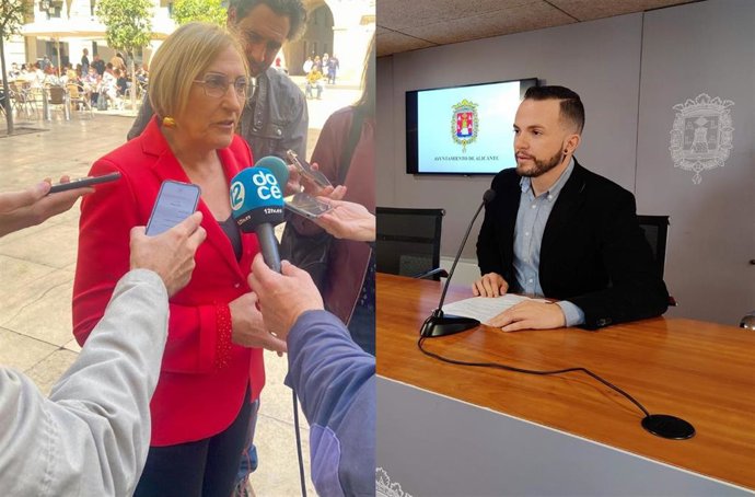 La portavoz del PSPV en el Ayuntamiento de Alicante, Ana Barceló, y el portavoz de Compromís en el consistorio, Rafa Mas.