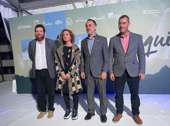 El secretario de Movilidad e Infraestructuras Marc Sanglas, la consellera Ester Capella; el presidente de FGC Toni Segarra y el director de FGC Toni Santmartí en la presentación de la temporada de invierno.