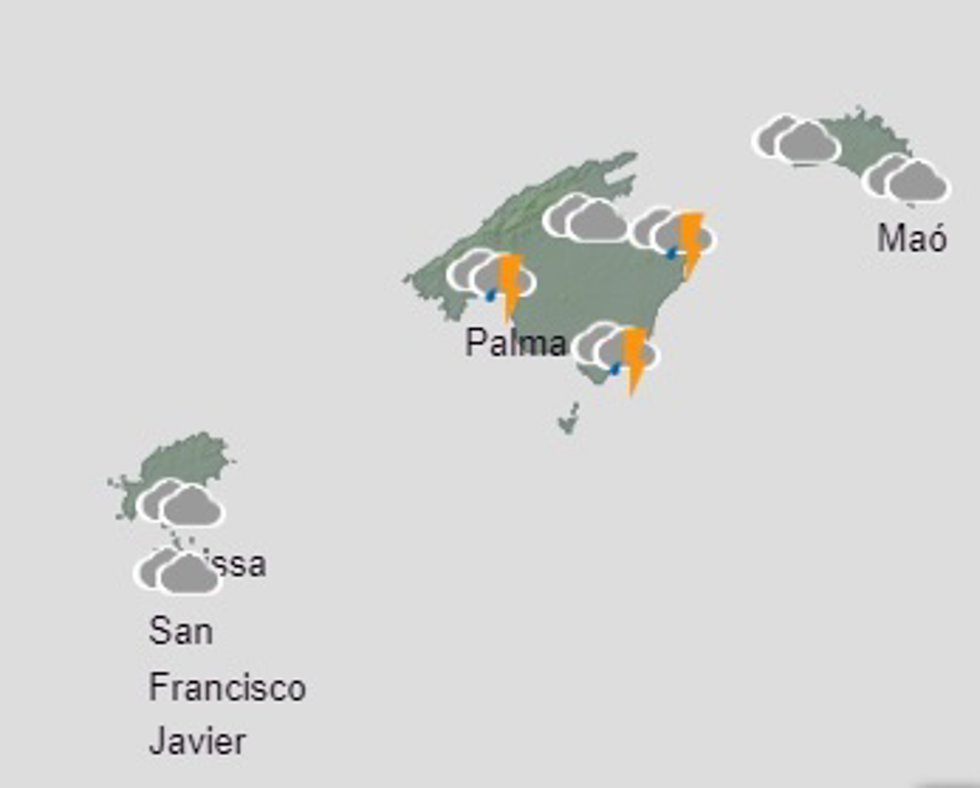 Mapa meteorológico de Aemet en Baleares, a 9 de noviembre de 2023.