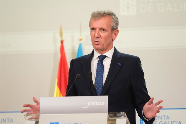 El presidente de la Xunta, Alfonso Rueda, en la rueda de prensa posterior a la reunión del Consello