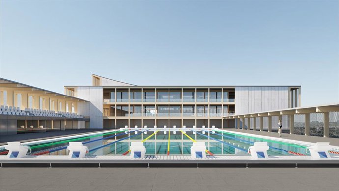 Maqueta exterior del nuevo centro acuático proyectado por la RFEN en La Nucía (Alicante)
