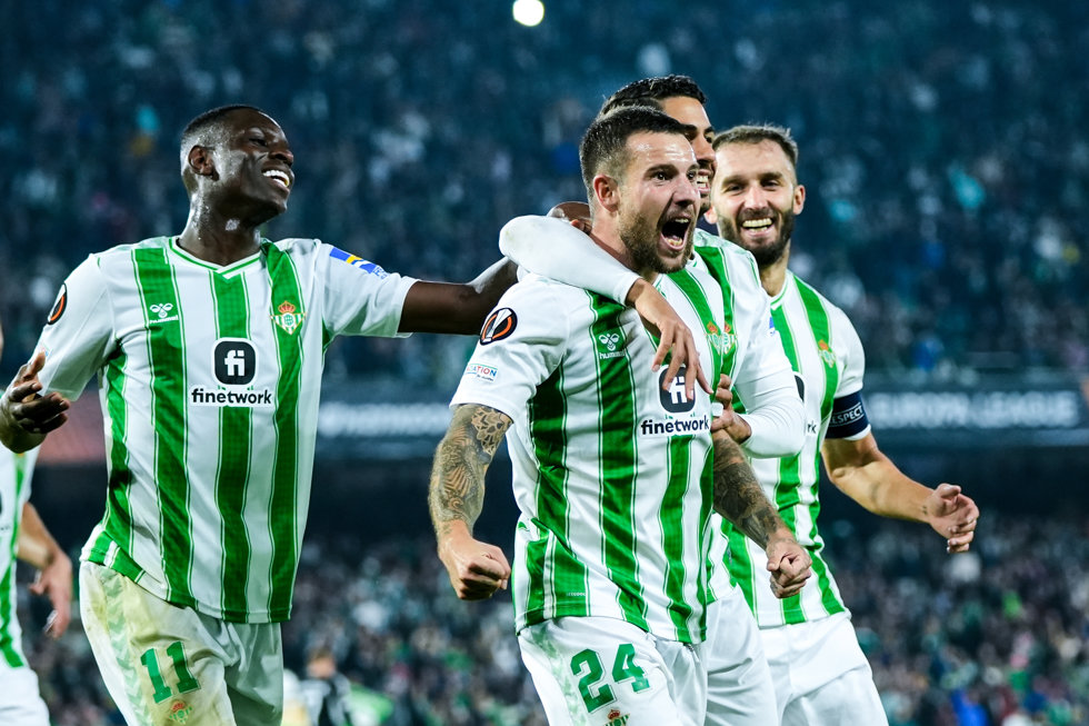 Aitor Ruibal of Real Betis celebrates a goal during the UEFA Europa League, Group C, match between Real Betis and Aris Limassol at Benito Villamarin stadium on November 9, 2023 in Sevilla, Spain.