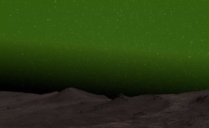 Cuando los futuros astronautas exploren las regiones polares de Marte, verán un resplandor verde iluminando el cielo nocturno.