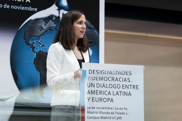 La ministra de Derechos Sociales en funciones, Ione Belarra, inaugura el seminario 'Desigualdades y democracias', en  el Campus Puerta de Toledo de la Universidad Carlos III de Madrid, a 10 de noviembre de 2023, en Madrid (España). 