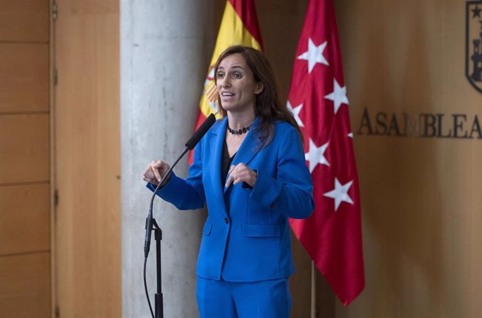 La portavoz de Más Madrid en la Asamblea de Madrid, Mónica García, ofrece una rueda de prensa tras un pleno en la Asamblea de Madrid, a 8 de noviembre de 2023, en Madrid (España). 