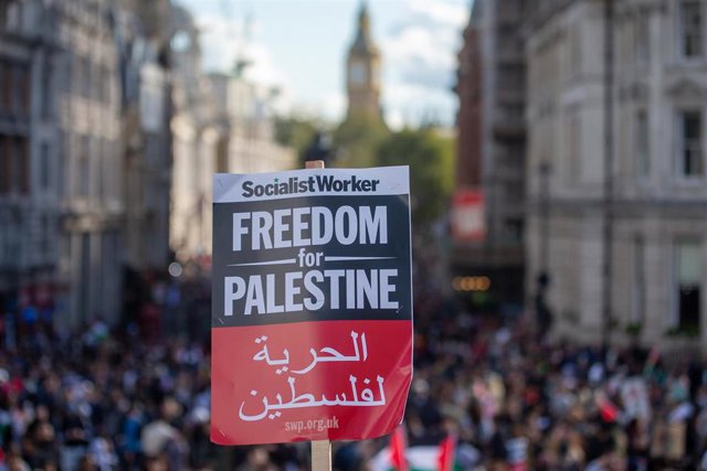 Movilización en el centro de Londres en apoyo al pueblo palestino.