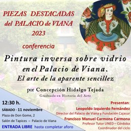 Cartel de la próxima conferencia del ciclo sobre piezas destacadas del Palacio de Viana.