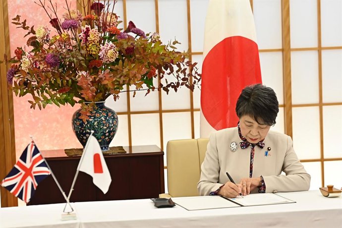 November 7, 2023, Tokyo, Japan: Japan's Minister for Foreign Affairs KAMIKAWA Yoko attends an agreement signing ceremony with Britain's Foreign Secretary James Cleverly ( not seen ) ahead of the two-plus-two Foreign and Defense Ministers meeting between