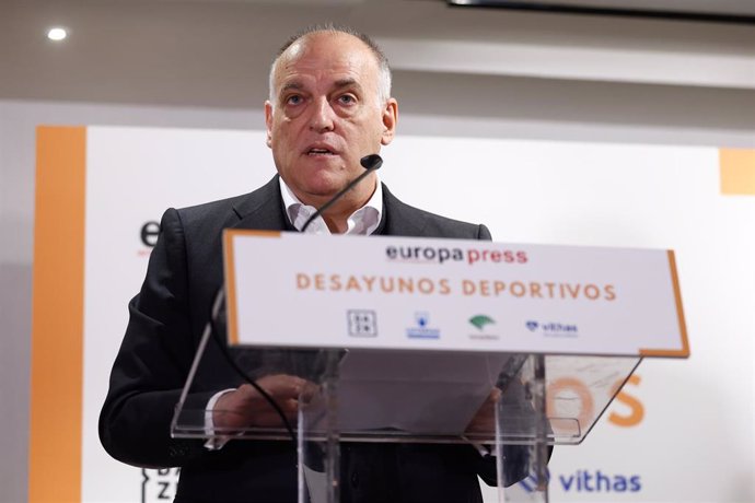 Javier Tebas durante los Desayunos Deportivos de Europa Press