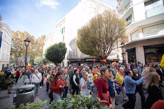 Unas 500 personas se manifiestan en Palma en contra de la amnistía y el acuerdo alcanzado por PSOE y Junts per Catalunya
