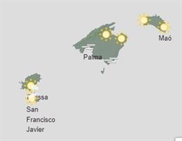 Mapa meteorológico de Baleares, a 13 de noviembre de 2023.