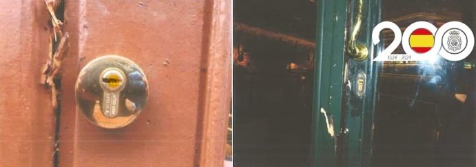 Imagen ofrecida por la Policía Nacional sobre la cerradura forzada