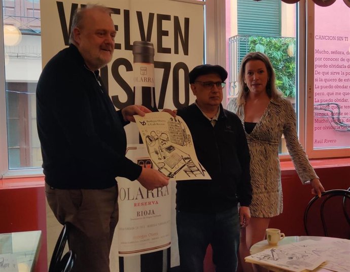 Daphne Roos, De Bodegas Olarra, Colo Cortés, De Café Bretón, Y Carlos Baonza, Autor Del Cartel De La Convocatoria De Este Año, Presentan La Nueva Edición Del Premio-Beca 'Café Bretón&Bodegas Olarra'