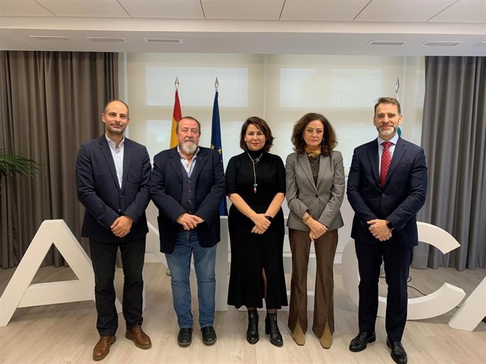 De izquierda a derecha: Vicente Sánchez Jiménez, secretario Confederal de Transiciones Estratégicas y Desarrollo Territorial de CCOO; Sebastián Pacheco Cortes, secretario de Formación de UGT-CEC; Pilar Paneque, directora de ANECA; Tere