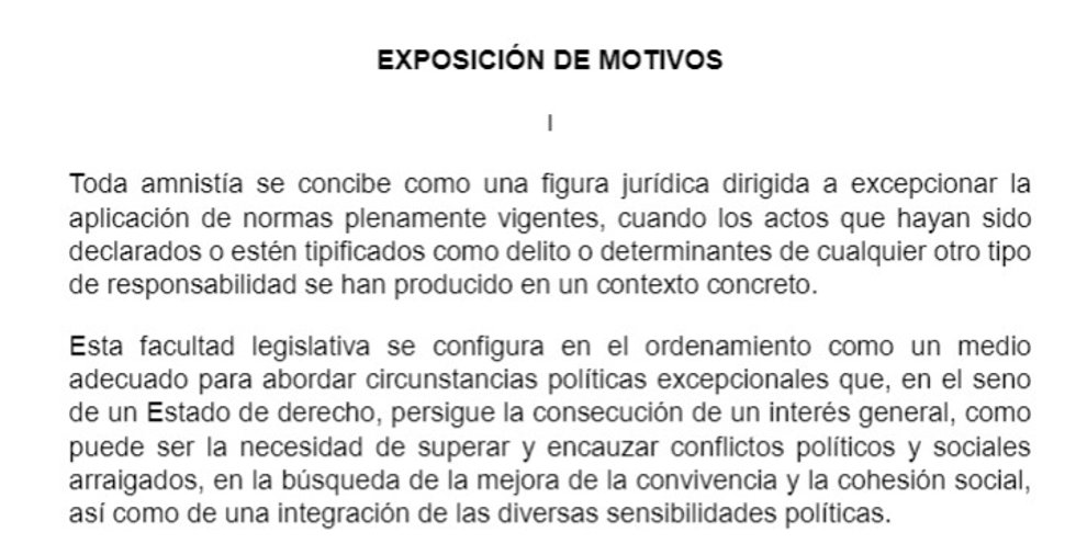 Exposición de motivos de la propuesta de Ley de Amnistía