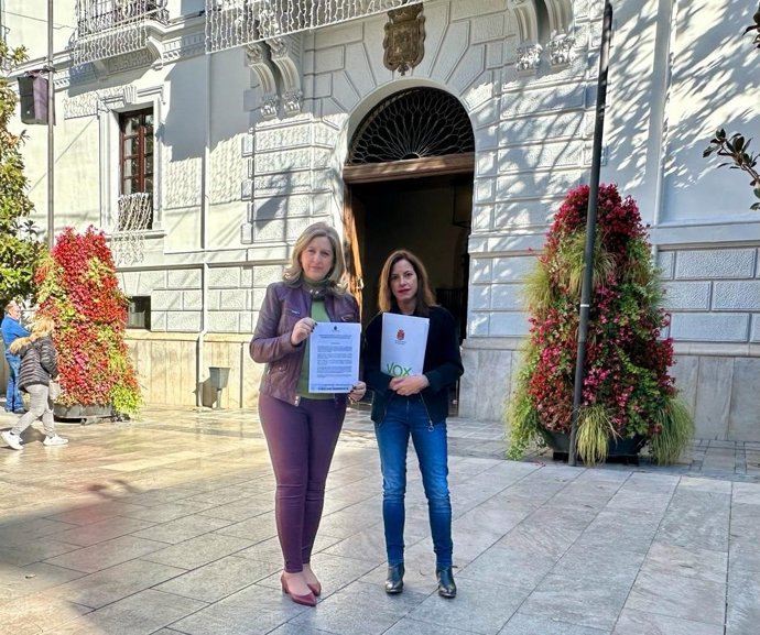Concejales de Vox en Granada con la declaración institucional.