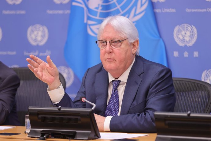 Archivo - July 7, 2023, NY, USA: United Nations, New York, USA, July, 07 2023 - Martin Griffiths, Under-Secretary-General for Humanitarian Affairs and Emergency Relief Coordinator, briefs reporters on current humanitarian challenges today at the United Na