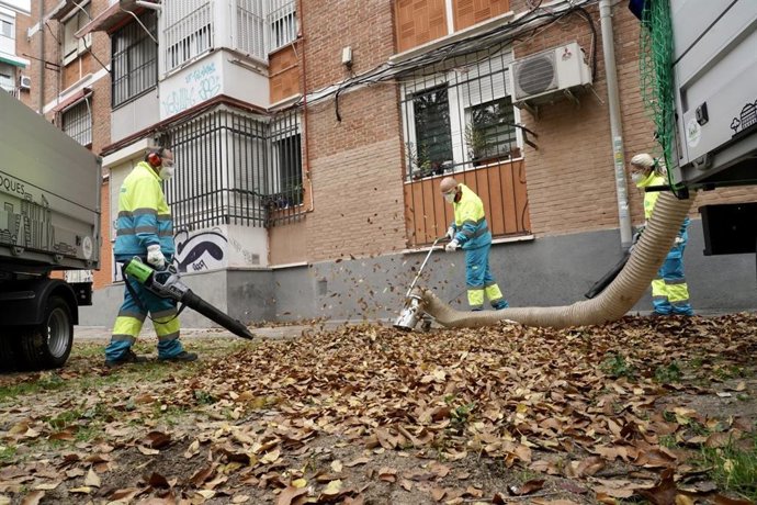 Un total de 2.265 operarios limpiarán las hojas en la vía pública y en las 325 zonas interbloques de la ciudad de Madrid