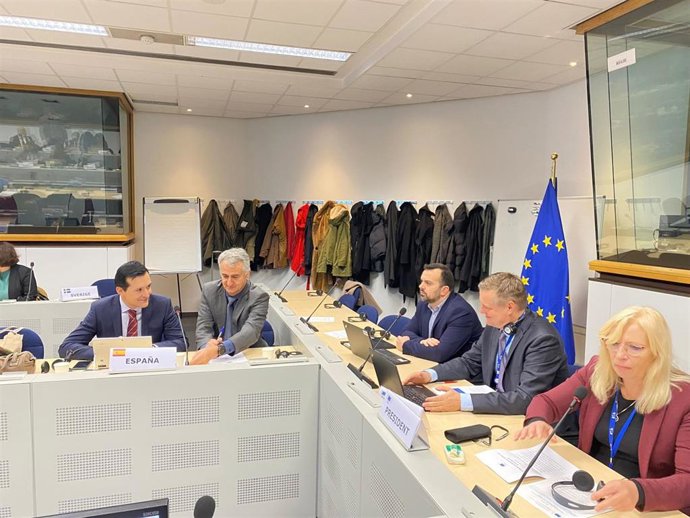 El consejero de Fomento e Infraestructuras, José Manuel Pancorbo, en el XIX Foro del Corredor Mediterráneo celebrado en la sede de la Comisión Europea en Bruselas.