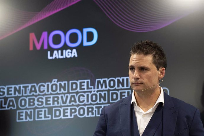 Archivo - El director general ejecutivo de LaLiga, Óscar Mayo, en la presentación de 'MOOD', un sistema de monitorización del odio en redes.