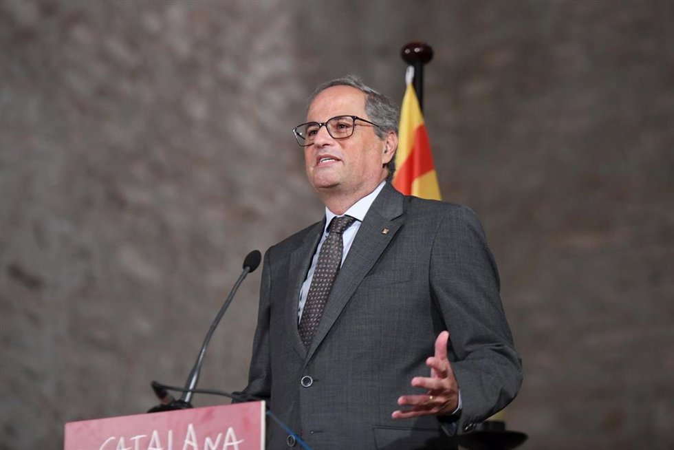 Archivo - El expresidente de la Generalitat Quim Torra interviene durante el homenaje al músico Pau Casals a los 50 años de su muerte en el exilio, en la Abadía de Sant Miquel de Cuix, a 21 de agosto de 2023, en Codalet (Francia)