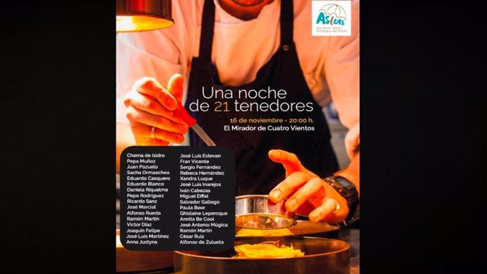 Archivo - 'Una Noche De 21 Tenedores' Congregrá El Próximo 16 De Noviembre, En El Mirador De Cuatro Vientos (Madrid), A 32 Cocineros De Madrid Para Apoyar La Lucha Contra El Cáncer Infantil De ASION