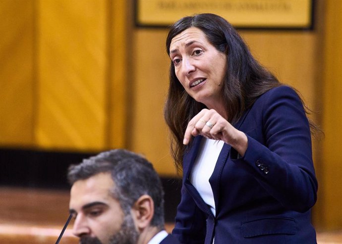 La consejera de Inclusión Social, Juventud, Familias e Igualdad, Loles López, durante su intervención en el Parlamento en respuesta a las preguntas orales de los distintos grupos políticos.