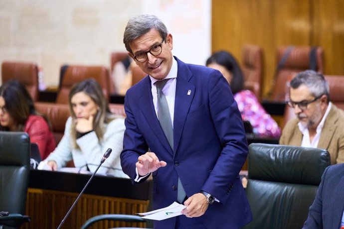 El consejero de Industria, Energía y Minas, Jorge Paradela, en el pleno del Parlamento andaluz.