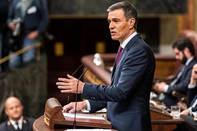 El presidente del Gobierno en funciones y candidato a la reelección, Pedro Sánchez, interviene durante la primera sesión del debate de investidura como presidente de Gobierno, en el Congreso de los Diputados, a 15 de noviembre de 2023, en Madrid (España