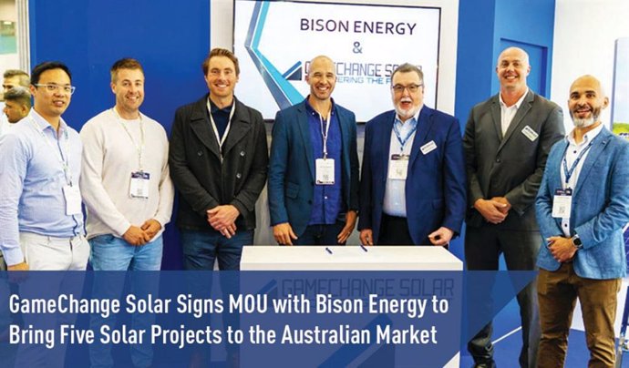 Pictured left to right: Patrick Lau (Bison Energy), Mark Daly (Bison Energy), Dane Archer (Bison Energy), Brendan Murphy (Bison Energy), Derick Botha (GameChange Solar), Mark Legge(GameChange Solar), Andres Hincapie (GameChange Solar)