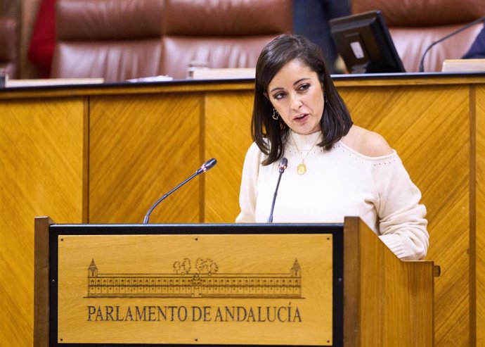 La diputada de Vox Mercedes Rodríguez Tamayo, este miércoles en el Pleno del Parlamento en su defensa de la PNL sobre educación concertada.