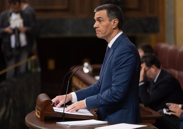 El presidente del Gobierno en funciones y candidato a la reelección, Pedro Sánchez, interviene durante la segunda sesión del debate de investidura de Pedro Sánchez como presidente de Gobierno, en el Congreso de los Diputados, a 16 de noviembre de 2023, en