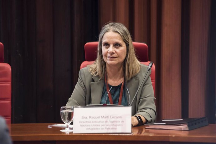 La directora ejecutiva de UNRWA en España (Agencia de la ONU para refugiados palestinos), Raquel Martí, comparece en la Comisión de Acción Exterior en el Parlament de Catalunya, a 16 de noviembre de 2023, en Barcelona, Catalunya (España).