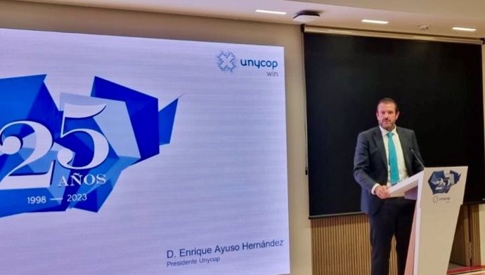 El presidente de Hefame, Enrique Ayuso, durante el acto, celebrado en Madrid con motivo del 25 aniversario de Unycop