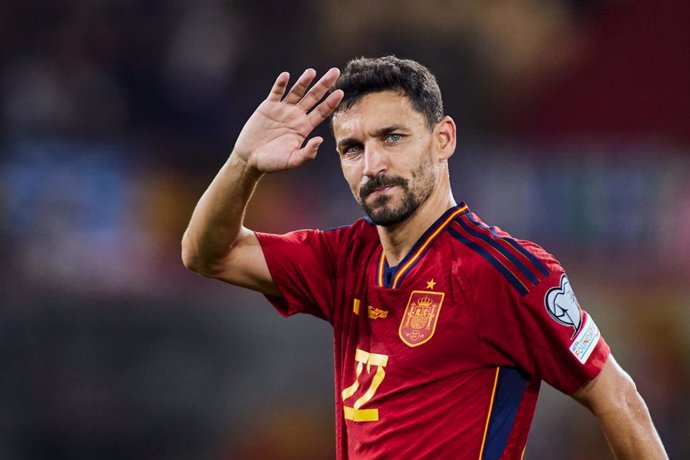 Archivo - Jesus Navas of Spain gestures during the UEFA EURO 2024 European qualifier match between Spain and Scotland at La Cartuja stadium on October 12, 2023, in Sevilla, Spain.