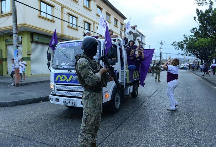 Archivo - Despliegue de seguridad durante un acto de campaña de Daniel Noboa en Ecuador