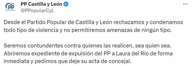 El PP de CyL abrirá expediente a la concejala que pidió "un tiro en la nuca" a Sánchez y solicita que deje su acta