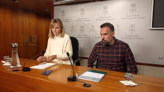 Rueda de prensa de la diputada del Grupo Mixto en la Junta General, Covadonga Tomé (Podemos) y el secretario general de CCOO de Asturias, José Manuel Zapico.