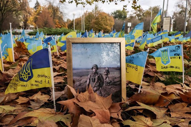 Memorial de soldados ucranianos caídos en combate, en Zaporiyia.