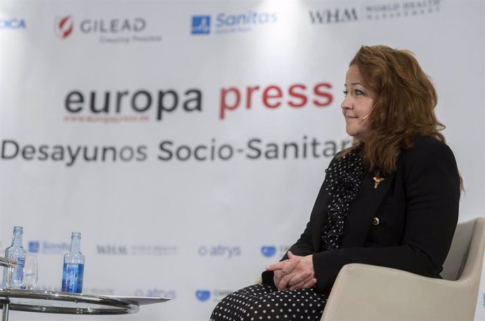 La consejera de Sanidad de la Comunidad de Madrid, Fátima Matute, durante un Desayuno Socio-Sanitario organizado por Europa Press, en el Hotel Hyatt Hesperia, a 20 de noviembre de 2023, en Madrid (España).