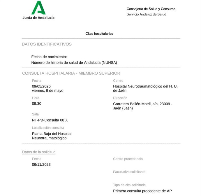 Imagen de una cita en el Hospital de Jaén.