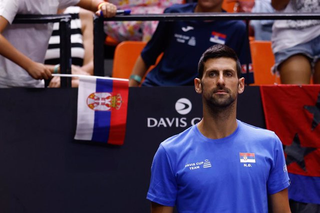 Archivo - Novak Djokovic of Serbia is seen during the Davis Cup 2023, Group C, tennis match played between Serbia and Czech Republic at Fuente de San Luis pavilion on September 16, 2023, in Valencia, Spain.