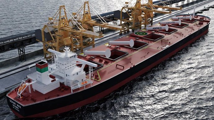Installation of rotor sails on the world's largest ore carrier, a Valemax vessel, 'Sohar Max' owned by Asyad.