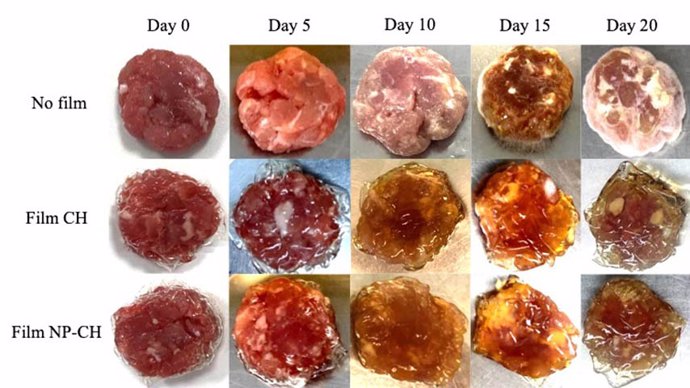 Imágenes de la investigación sobre un nuevo material ecológico y comestible que sirve de film para recubrir carne realizada por investigadores de la UCLM