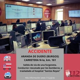 Gráfico elaborado por el 112 con datos sobre la salida de la vía de una furgoneta en Aranda de Duero