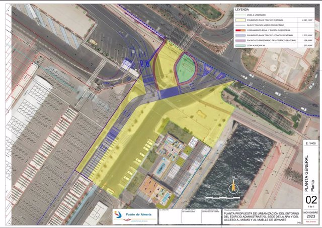 Planta propuesta de urbanización del entorno de la sede de la APA y acceso al Muelle de Levante en Almería